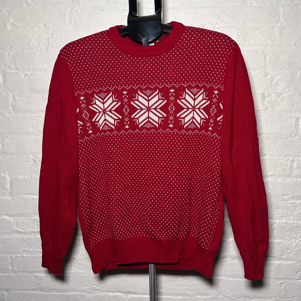 Dockers red fair isle snowflake holiday Christmas sweater jumper crewneck